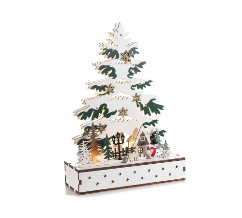Albero di Natale in Legno Luminoso da Tavolo con Paesaggio Intagliato Altezza 30,5 Cm 