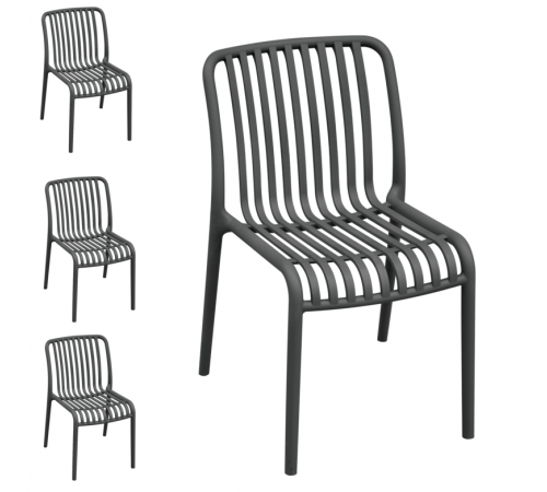 Set 4 Sedie in Polipropilene per Giardino, Bar, Ristoranti Colore Antracite