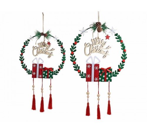 Ghirlande Natalizie da Appendere in Panno con Decori Pendenti - Set da 2