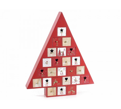 Calendario dell'Avvento in Legno a Forma di Albero di Natale Altezza 38 Cm