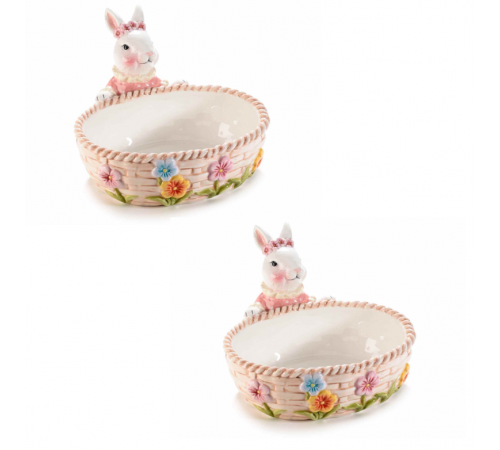 Cestini Pasquali in Ceramica con Coniglio 2 pz