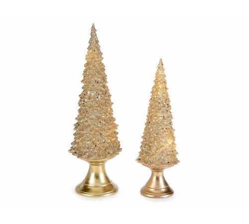 Alberi di Natale Luminosi a Led da Tavolo Set 2 Alberelli in Resina Dorata Idea Regalo