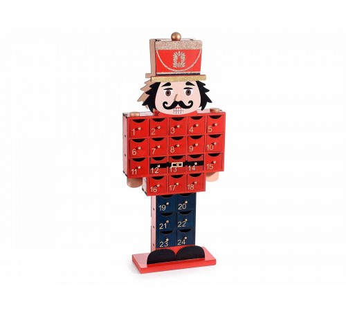 Calendario dell'Avvento in Legno a Forma di Soldatino Schiaccianoci con 24 Cassetti da Riempire Addobbo Natalizio Idea Regalo Altezza 48 Cm