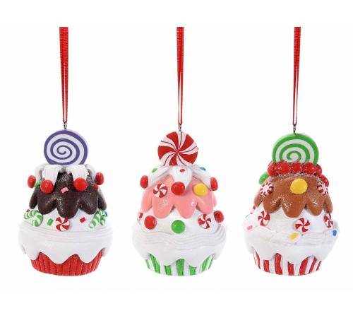 Palline per albero di Natale a forma di cupcake set da 6 decorazioni Natalizie da appendere