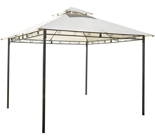 Gazebo da giardino 3 x 3 metri con tetto idrorepellente antivento color ecrù 