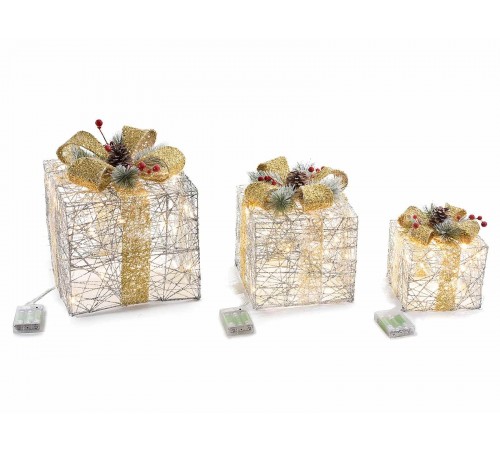 Pacchi regalo Natalizi con fiocco decorativo e luci Led addobbo per casa vetrine e negozi