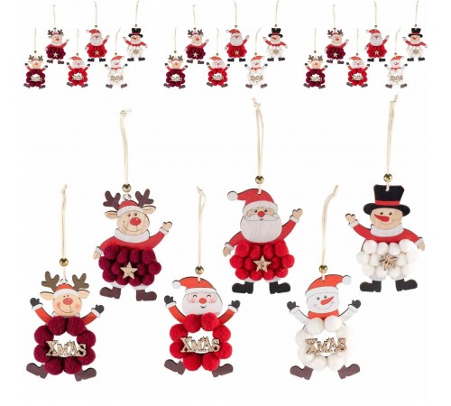 18 Addobbi per Albero di Natale con Babbo, Renna, Pupazzo di Neve in Legno