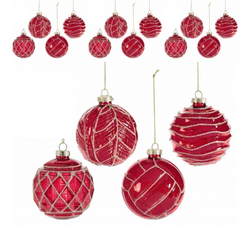 Palline Albero di Natale in Vetro Rosso e Oro Artigianali da Appendere 12 Pz