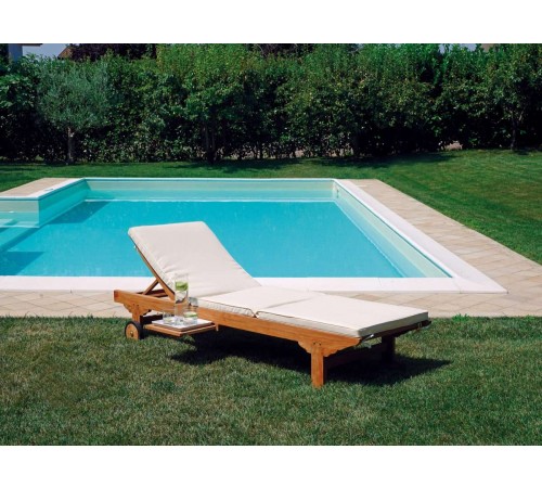 Lettino prendisole in legno teak con vassoio estraibile e schienale regolabile