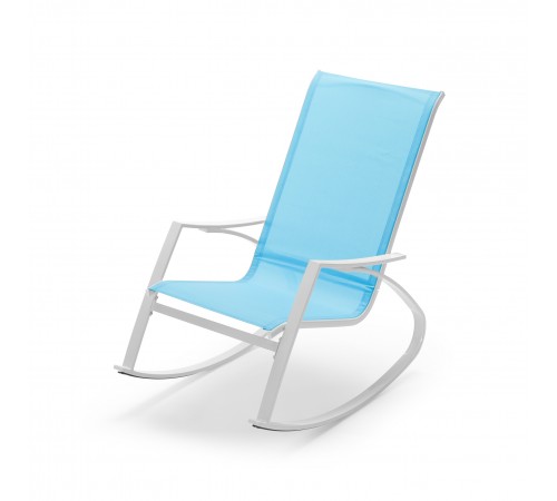 Sedia a dondolo da giardino con braccioli seduta color azzurro