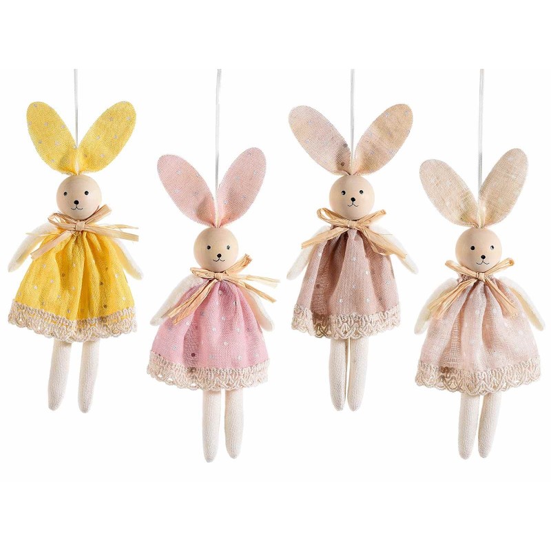 Decorazione in legno a forma di coniglietto pasquale, giallo, da appendere, 8 pezzi