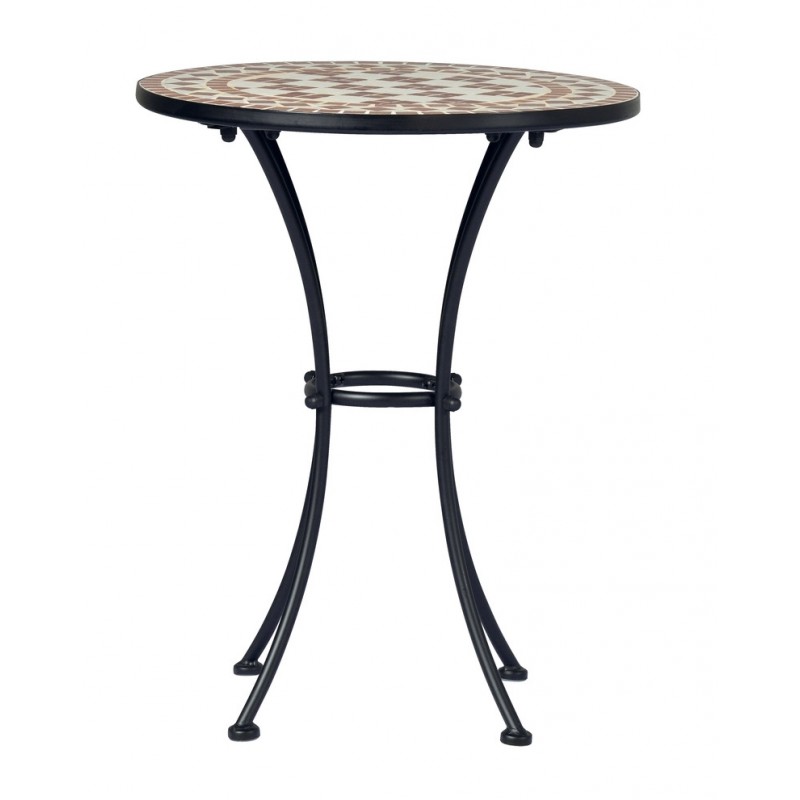 Outsunny Tavolino Da Giardino Rotondo In Metallo Con Piano Mosaico Ceramica – Multicolore, 35,5x53,5 Cm, Portata 50 Kg, Resistente Alle Macchie