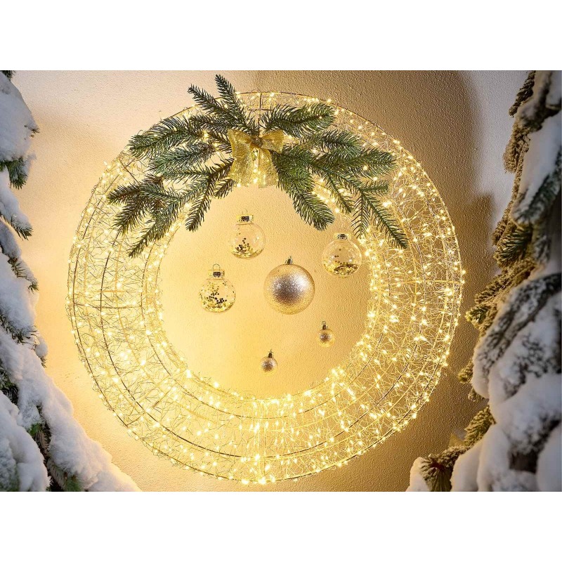 Ghirlanda luminosa con 8 modalità di illuminazione, 60 LED, a forma di sfera, funzionamento a batteria, decorazione per interni, camera da letto, matrimonio, festa, Natale, albero (bianco