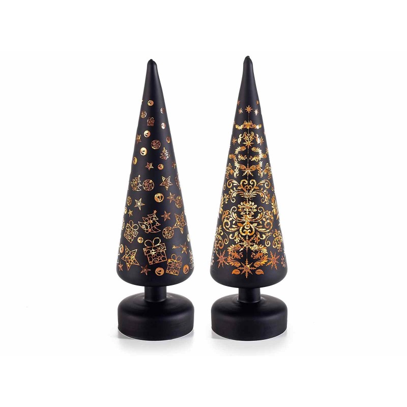 Alberi Di Natale Luminosi Da Interno ---Alberi di Natale Luminosi da Tavolo in Vetro Set da 2 Pezzi Colore Nero
