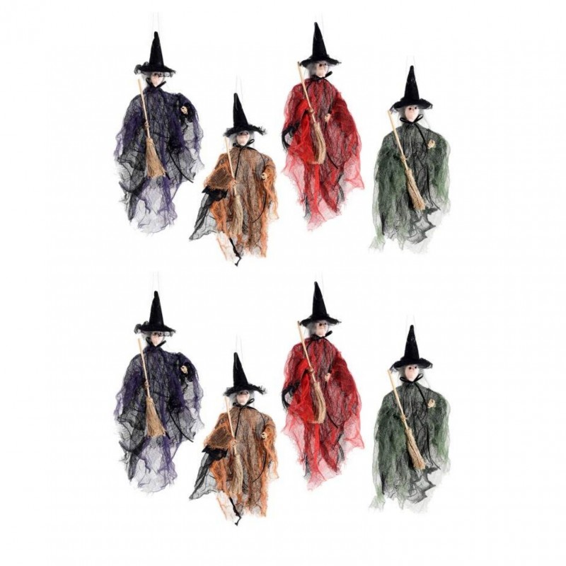 Gruppo Maruccia – Set 9 Befane Su Scopa – Decorazioni Natalizie In Stoffa E Resina – Altezza 20 Cm
