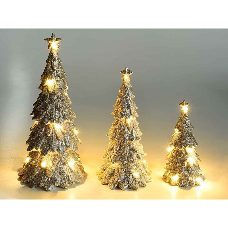 Marco Paul - Set di 3 alberi di Natale moderni, conici, con 90 luci a LED - illuminati ad