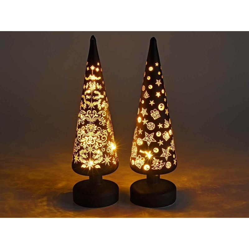 Alberi Di Natale Luminosi Da Interno ---Alberi di Natale Luminosi da Tavolo in Vetro Set da 2 Pezzi Colore Nero