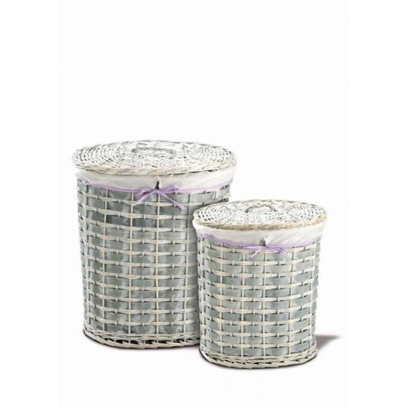 Set Di 2 Cestini Per Lievitazione In Rattan - Rotondo E Ovale Con Federe In Tessuto - Fatto A Mano Indonesia - 2
