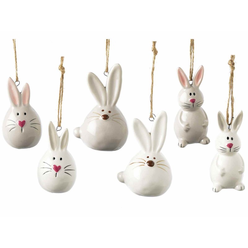Coniglietti Pasquali in ceramica decorazione d'appendere per la casa