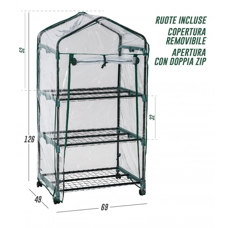 Copertura Per Serra In PVC Trasparente - 69x49x126 Cm, Per Serra A 3 Ripiani, Protezione Piante Dal Freddo, Con Cerniera, Senza Scaffale