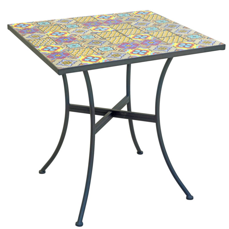 Tavolo bar e giardino quadrato in metallo con top in mosaico 70x70 cm
