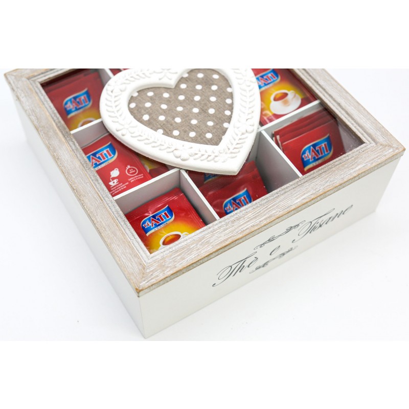 Scatola Porta Tè In Legno Con Coperchio In Vetro - 8 Scomparti - 31,5x20x10,5 Cm - Organizer Per Bustine, Marrone - 3