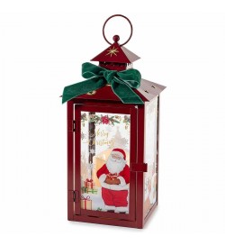 Lanterna di Natale Rossa con Babbo Natale e LED 29 cm