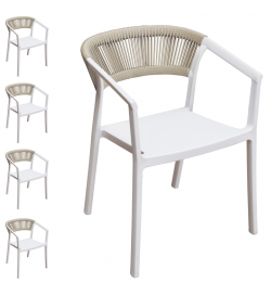 Set 4 poltroncine da esterno bianche con corda, arredo bar e giardini