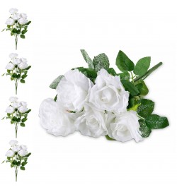 Set 4 Mazzi di Rose Bianche Artificiali Effetto Innevato