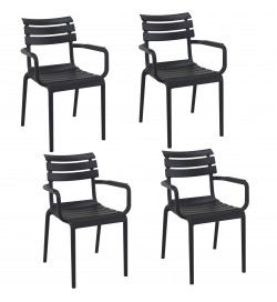 Set 4 Sedie Esterni Moderne con Braccioli Arredo Giardini, Bar, Ristoranti Colore Antracite