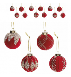 Palline per albero di natale effetto vetro, rosso e oro - Set 12 pezzi, diametro 7,5 centimetri
