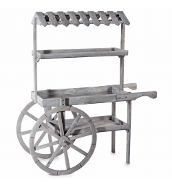 Carretto Espositivo in Legno Grigio Stile Shabby a 3 Ripiani