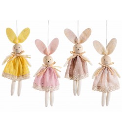 Coniglietti Pasquali da appendere con vestito a pois set 8 addobbi per Pasqua
