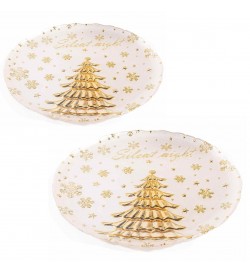 Piatti Natalizi in Vetro con Albero e Stelle Dorate - Set da 2