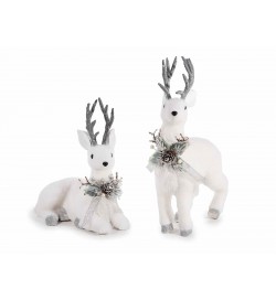 Renne natalizie bianche floccate con fiocco, pigne e dettagli glitter