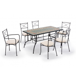Set pranzo da giardino 6 posti con 1 tavolo rettangolare in mosaico 2 poltrone e 4 sedie
