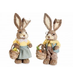 Coniglietti Pasquali in Paglia Artigianali per Casa e Negozi, Set da 2 Pezzi, Altezza 33 cm