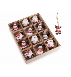 Set 72 decorazioni Natalizie in legno da appendere, figure assortite - Babbo Natale, Renna, Pupazzo di Neve