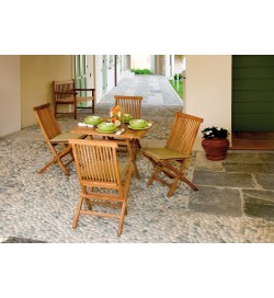 Set pranzo giardino con 1 tavolo e 4 sedie pieghevoli in legno cuscini inclusi
