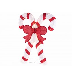 Luminaria natalizia in tessuto acrilico con bastoncini di zucchero e fiocco rosso 120 cm per decorazioni natalizie