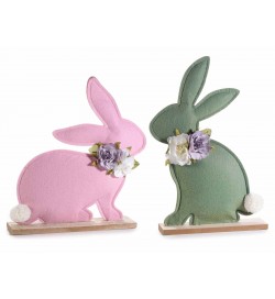 Conigli Pasquali in panno decorazione da appoggiare per la casa set da 2 pezzi
