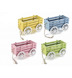 Carretti decorativi in legno colorato set da quattro pezzi