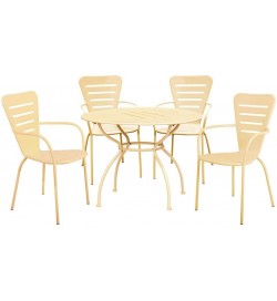 Set tavolo rotondo da giardino con 4 sedie impilabili in acciaio color crema