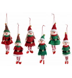 Elfi Natalizi da Appendere in Panno Imbottito con Campanelle Decorazioni Natalizie per la Casa e l'Albero Set 6 Pezzi Altezza 19 Cm