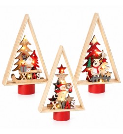 Set 3 Alberi Natalizi da Tavolo in Legno con LED 26 cm
