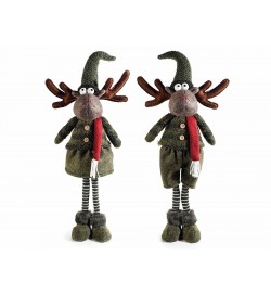 Set 2 renne decorative natalizie in stoffa con braccia e corna modellabili 65 cm