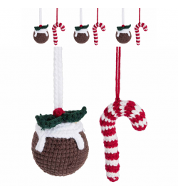 Set 6 addobbi per al bero di Natale in maglia, lavorati a mano – 5 x 10 cm