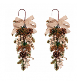 Ghirlanda natalizia con pigne, bacche dorate e fiocco in juta 2 pezzi 58 cm