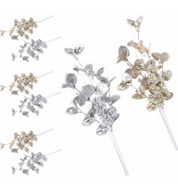 Set 6 Rami Artificiali con Bacche e Foglie Oro e Argento