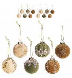 Set 12 palline per albero di natale effetto vetro con decori - Set 12 pezzi, diametro 7,5 centimetri